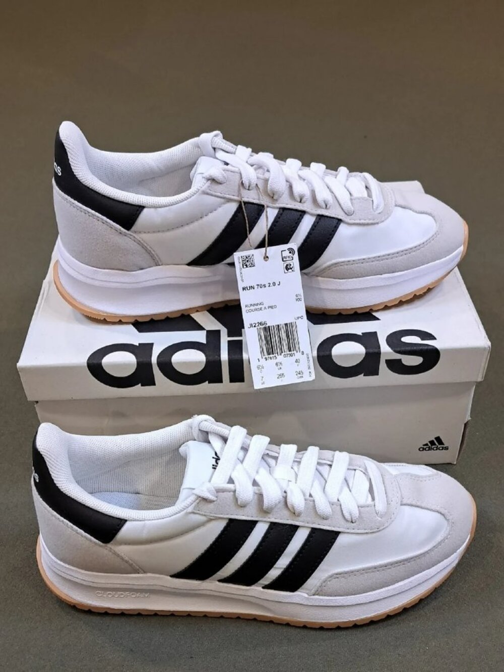 Adidas Run 70s 2.0 Shoes - Color: White/Black/Grey - Size: Juniors 7